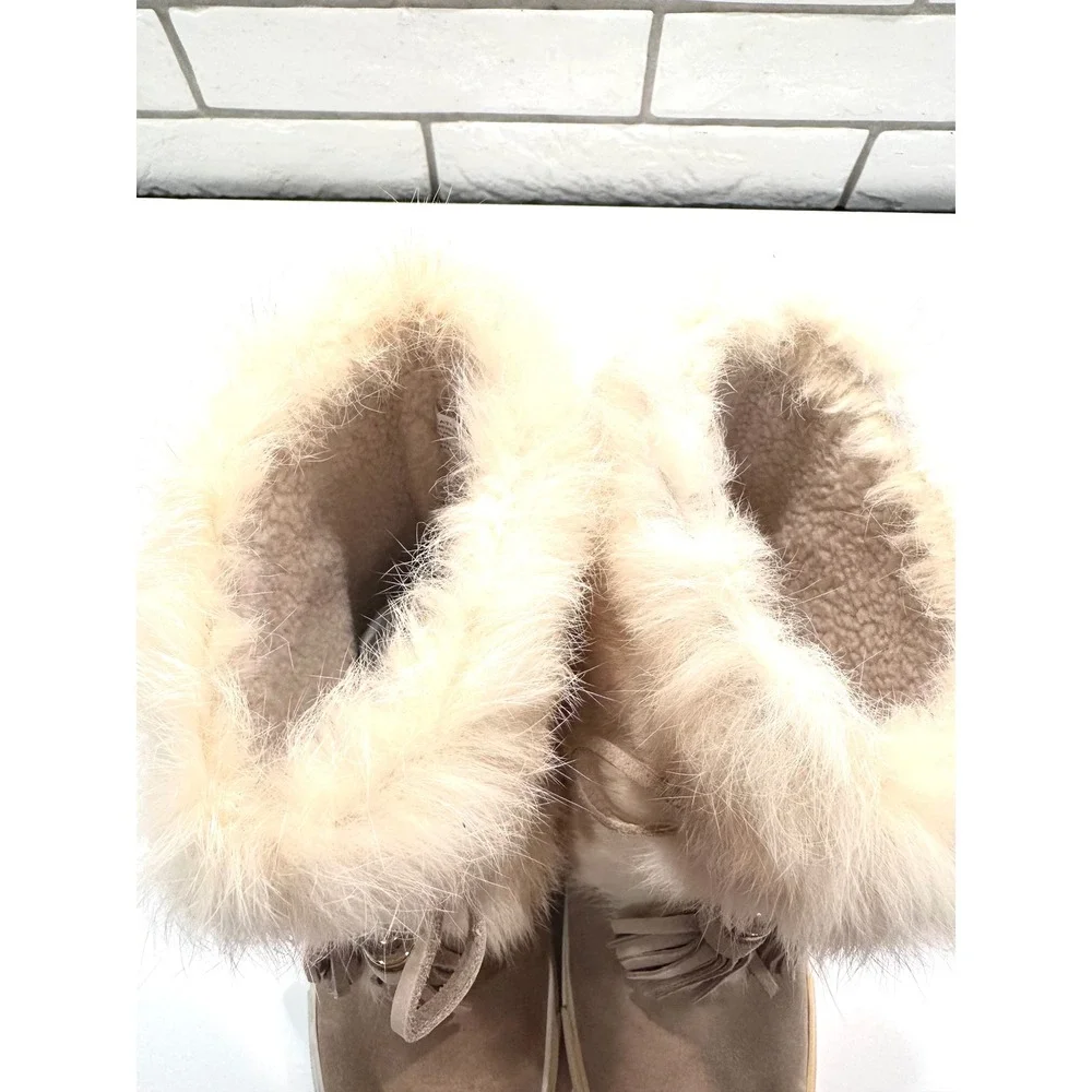 Tory Burch Tan Suede Fur Trimmed Tassel Boots Women's Size 6M‎